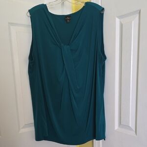 Worthington Teal Sleeveless Draped Knot Front Tank